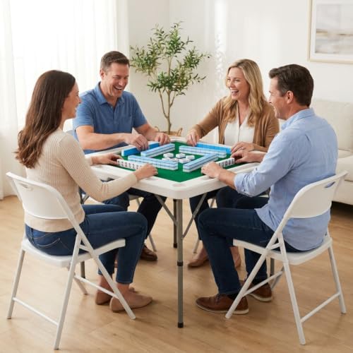 34.6" Portable Folding Mahjong Table with Cup Holders and Storage Slots