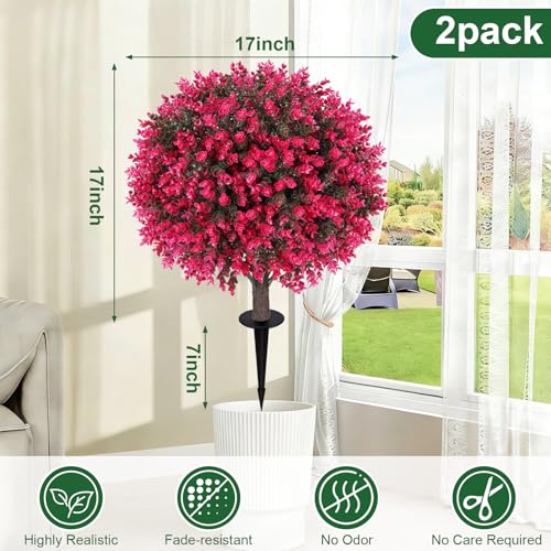24-Inch Artificial Eucalyptus Topiary Ball Trees, UV Resistant Set of 2