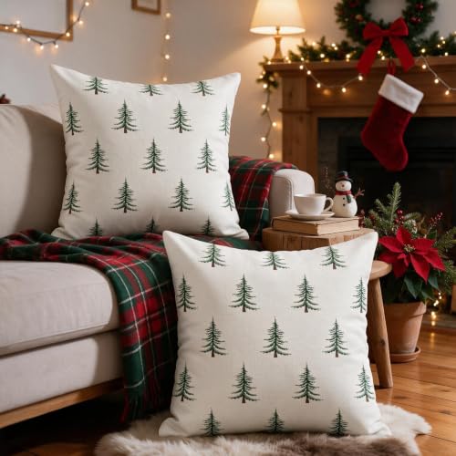 Sivirary 20x20 Inch Set of 2 Christmas Pillow Covers Forest Green Xmas Tree Decor