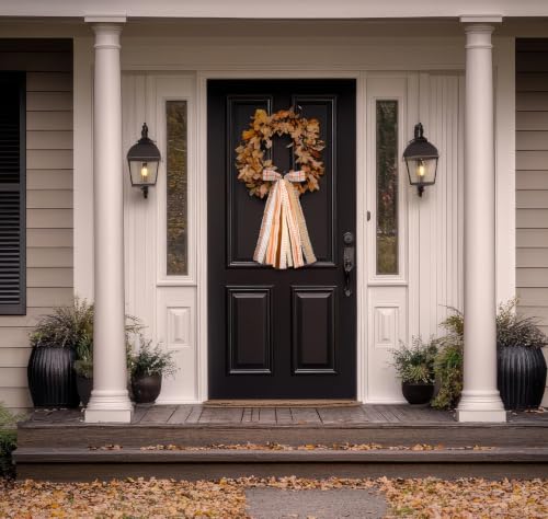 Fall Orange Striped Burlap Wreath Bow for Front Door - Thanksgiving Decor