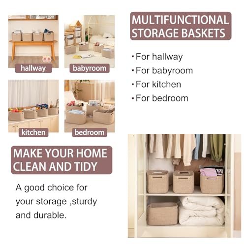 4 Pack Cotton Rope Storage Baskets Rectangular Cube Bins with Handles