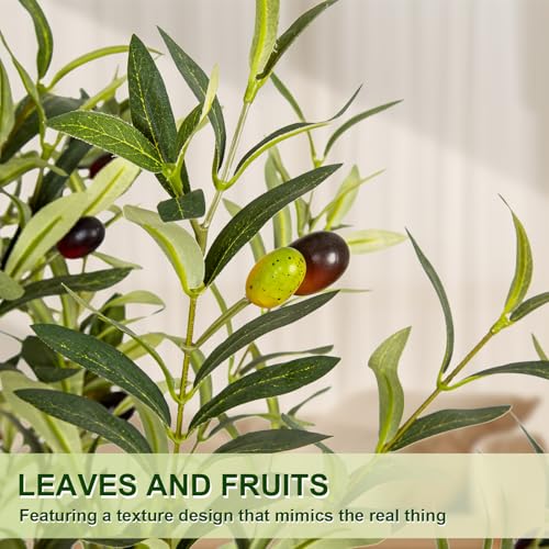 7FT Tall Artificial Olive Tree with White Planter & Wood Trunk