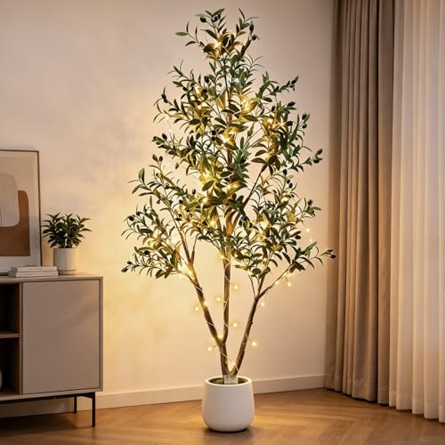 6FT Artificial Olive Tree with Warm Lights and Planter