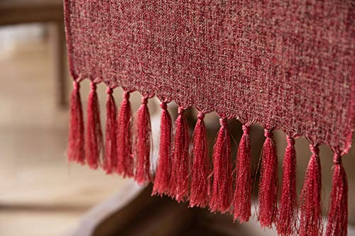 Red Burlap Table Runner 108in x 13in with Tassels - Classic Rustic Farmhouse 100% Polyester
