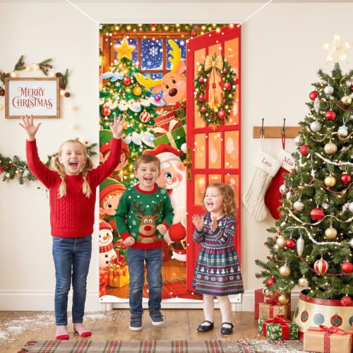 Merry Christmas Door Cover 70.9 x 35.4 Inches Holiday Party Decorations