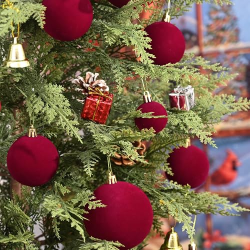 Waipfaru Burgundy Velvet Christmas Ornaments 46pcs - Multi-Size Ball Set
