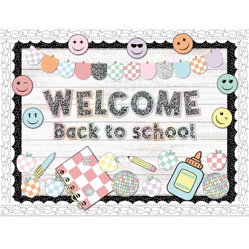 94-Piece Welcome Back to School Bulletin Board Set, Checkered Classroom Decor