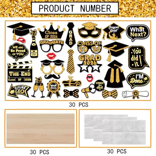 30pcs 2026 Graduation Photo Booth Props - Premium Cardstock Party Decor