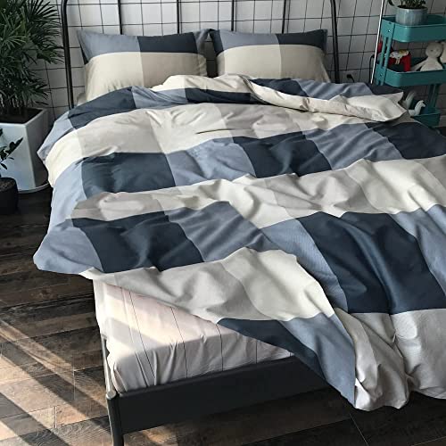 3-Piece Queen Comforter Set Fluffy Geometric Plaid Grid Bedding with Shams