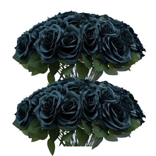 NEVISI 50Pcs Emerald Green Artificial Rose Flowers for Christmas Decor