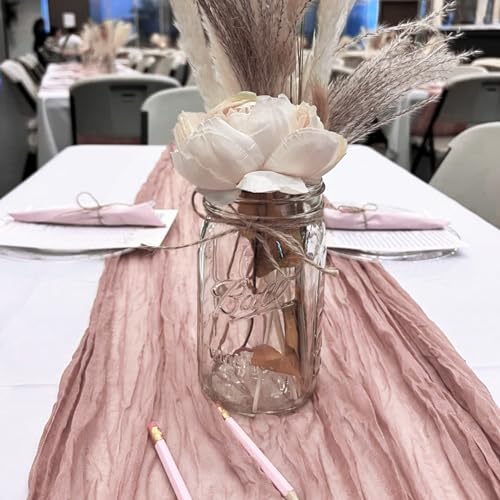 10 Pack Dusty Pink Cheesecloth Table Runners, 10ft Boho Gauze Table Decor