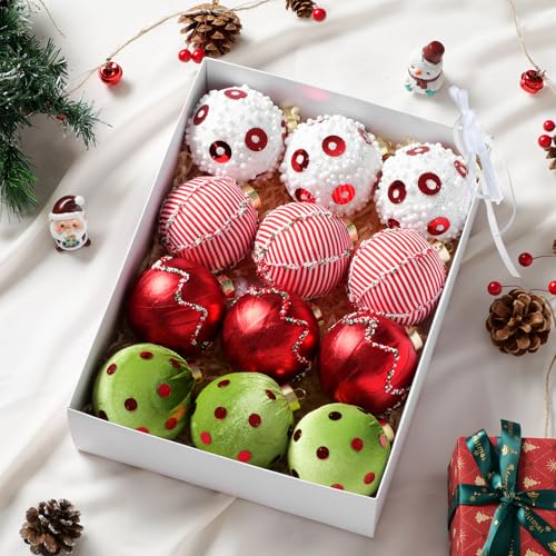 Fabullus Shatterproof Christmas Ornaments - Green & Red, 3.15 Inch Foam Holiday Decor