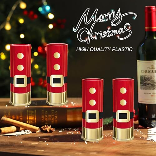 MyGiftHub Santa Shot Glass Set of 4 - 12 Gauge Alcohol Drinking Glasses for Christmas Gift