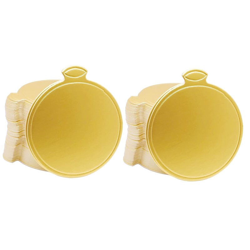 200pcs Mini Cake Boards, 3.1" Mini Round Cardboard, Mousse Cupcake Base for Cake Dessert, Golden