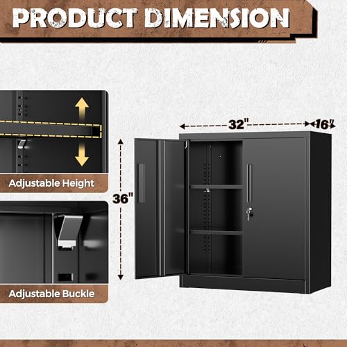 Lockable Metal Storage Cabinet, 2-Door Steel Utility Cabinet with Shelves