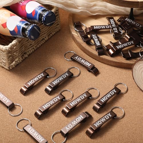 Junkin 30 Pcs Brown Western Cowboy Bottle Opener Keychains Party Favors