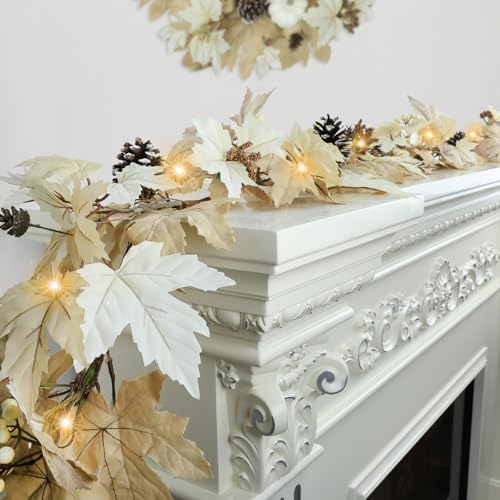 Ghrdopy 6 FT Fall Garland with Lights, Timer, Berries, Pine Cones - Style2