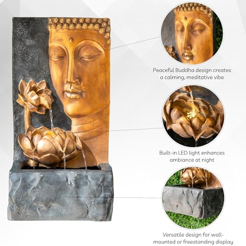 30" Buddha Face Water Fountain with LED Lights - Indoor Outdoor Zen Décor