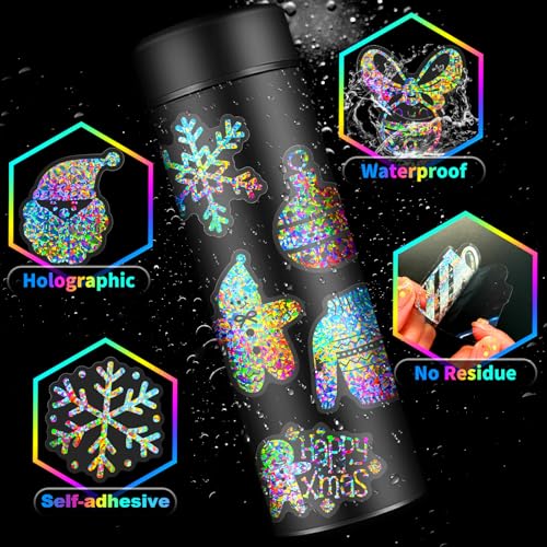 Holographic Christmas Sticker Set 50pcs - Transparent Waterproof Scrapbooking Decor