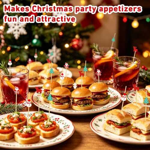 Christmas Cocktail Picks 100Pcs - Santa, Snowman, Tree & Elk Toothpicks (Variation: Christmas Cocktail Picks)