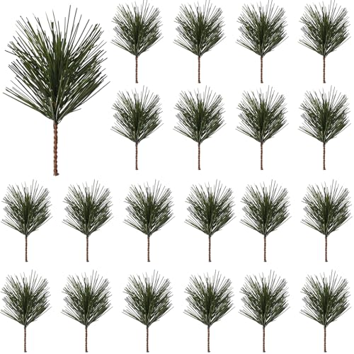 NSBELL 25pcs Artificial Pine Branches Small Pine Needles for wreaths garlands & Christmas decor