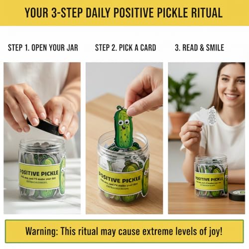 Positive Pickle Jar with 60 Affirmation Cards - Funny Daily Positivity Gift
