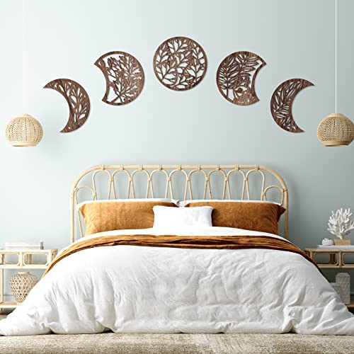 5-Piece Moon Phase Wall Art Set, 10.6-Inch Boho Botanical Wall Decor