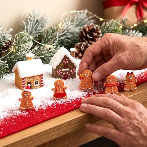 Gingerbread Man Ornament Kit – 6 Mini Figures & 2 House Models for Christmas DIY