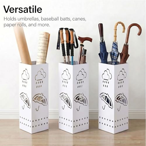Square Metal Umbrella Stand for Entryway - 17-Inch White Umbrella Holder Bin