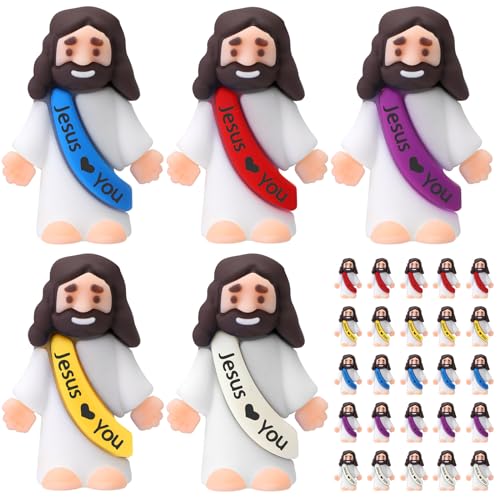 25 Pcs Mini Jesus Figurines, Small Rubber Religious Figures for Party Favors
