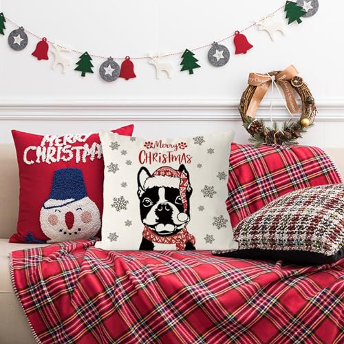 GAGEC Boston Terrier 18x18 Inch Christmas Pillow Covers, Xmas Dog Throw Pillowcase