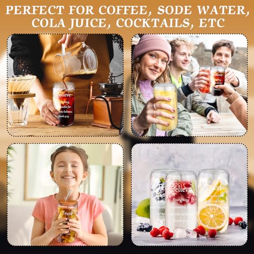 Christian Glass Cups with Lids & Straws - Maxcheck 6 Pack 16 oz Faith Gifts