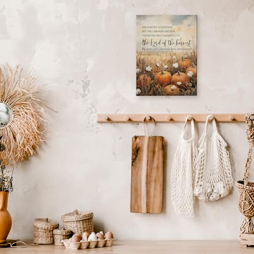 Rustic Fall Pumpkin Canvas Wall Art, Christian Bible Verse Autumn Decor 11x15