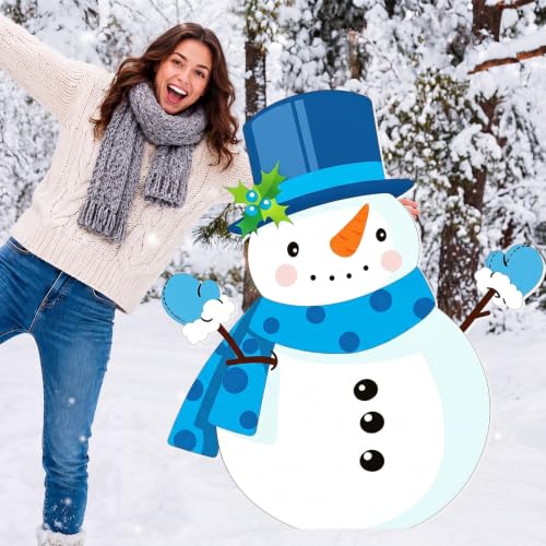 Yinkin 4 Ft Snowman Yard Sign - Winter Snowman Stand Up Decoration