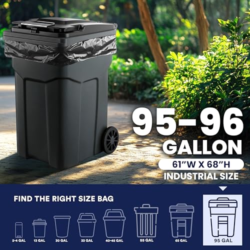 95-96 Gallon Heavy-Duty Trash Bags - 1.5 Mil Black Garbage Can Liners (25 Pack)