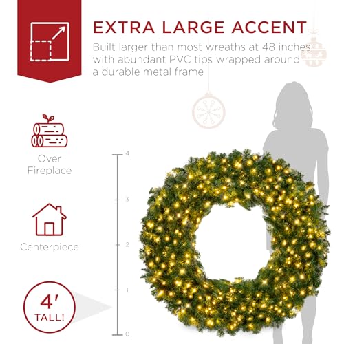 48-Inch Pre-Lit Artificial Christmas Wreath with 200 LED Lights & 714 Tips