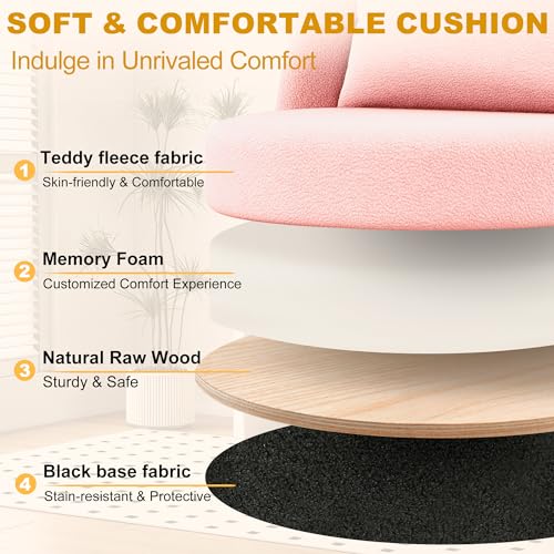 Teddy Fleece Vanity Chair with Lumbar Support, Adjustable Swivel Desk Chair