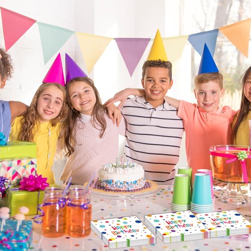 50PCS Colorful Dot Happy Birthday Paper Napkins 13x13in Decorative Party Supplies