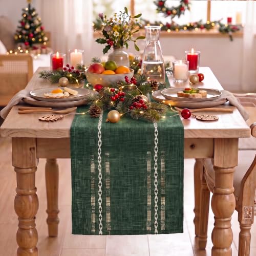 Artoid Mode Green Embroidered Farmhouse Table Runner 13 x 48 Inch for Holiday & Rustic Decor
