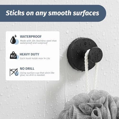 Heavy Duty Suction Cup Hooks for Shower, Waterproof Stainless Steel 4-Pack