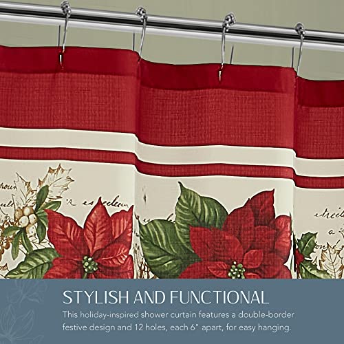 Poinsettia Holiday Fabric Shower Curtain - Red White, 70 x 72 in