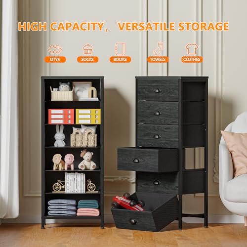 6-Drawer Vertical Dresser with Wood Top, Fabric Storage Chest for Bedroom
