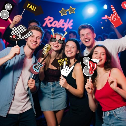 18-Piece Rock and Roll Photo Booth Props for Music Themed Birthday Parties