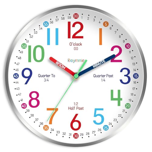 Kids Learning Wall Clock - 8 Inch Silent Non-Ticking Analog Teaching Clock