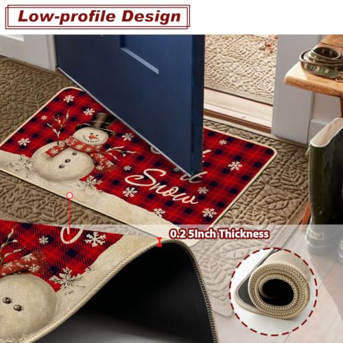 Snowman Doormat Buffalo Plaid 17x29 in - Red Snowman Winter Door Mat by Baccessor