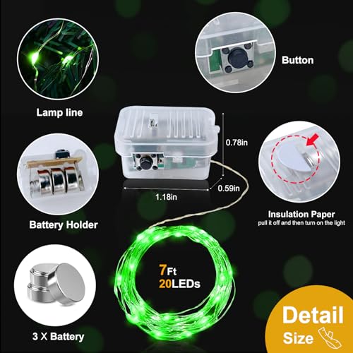 Green Battery Operated String Lights 100 Pack - 7ft Waterproof Firefly Decor