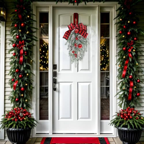 Artificial Christmas Teardrop Swag with Pine Cones and Red Berries