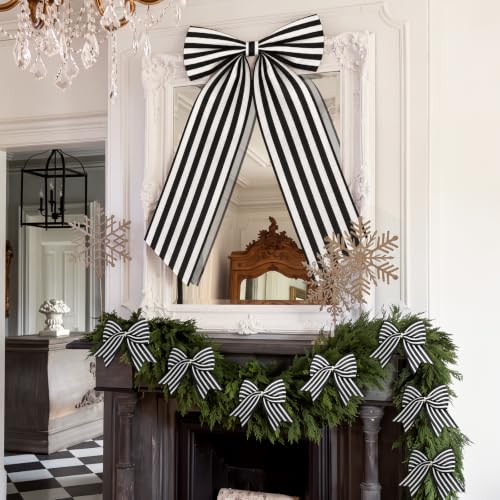Black and White Christmas Tree Topper Bow Set - 13pcs Holiday Decor