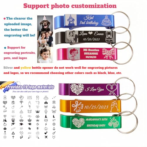 100pcs Personalized Custom Bottle Opener Keychain for Weddings & Parties