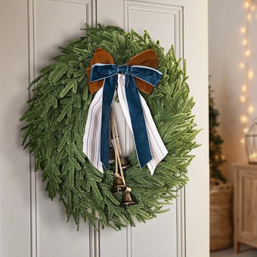 22-Inch Norfolk Pine Christmas Wreath with Bells & Ribbon - Festive Decor
